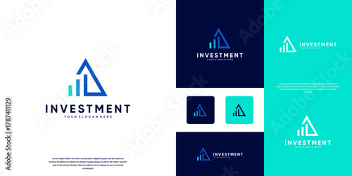 abstract triangle logo with investment business concept, statistical reports, graphic design illustration.