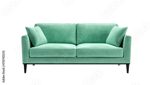 Mint green modern sofa isolated on transparent background