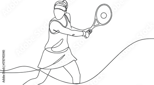 Tennis player hitting ball continuous line drawing