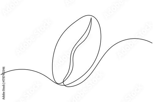 Coffee beans and seeds continuous one line drawing on white background minimalist roasted grain outline vector illustration