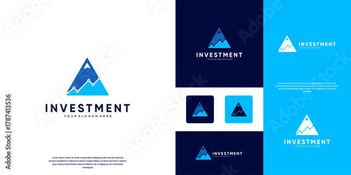 mountain logo with a modern investment business concept, movement, growth, vector graphic template.