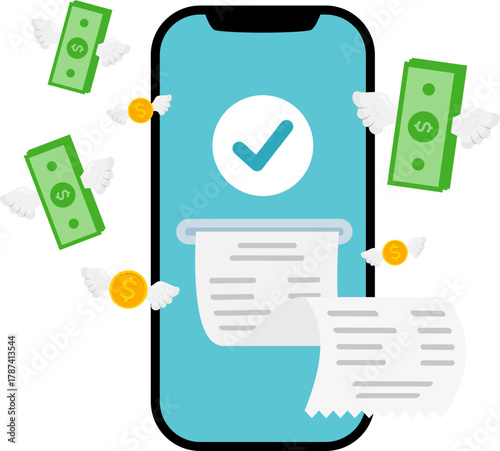 Digital payment illustration with flying money