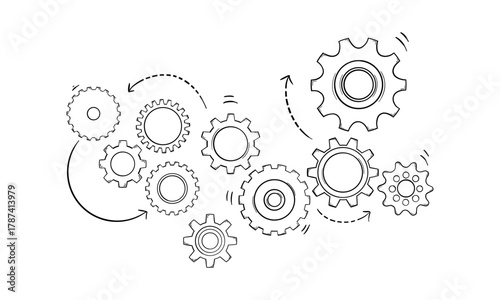 Interlocking Gears with Arrows Indicating Direction of Rotation