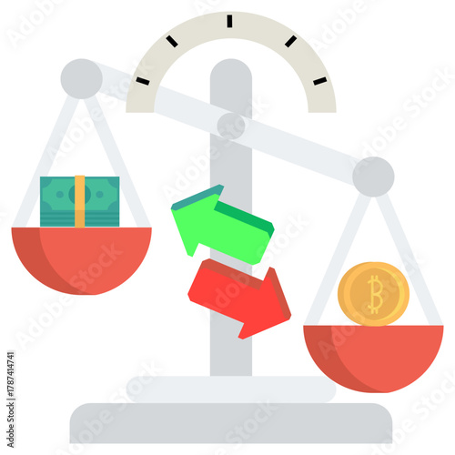 Dollar and Bitcoin on a Scale, Digital money concept.eps