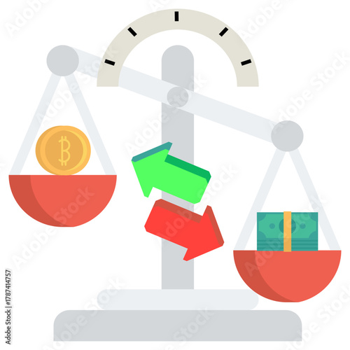 Bitcoin and dollar on a Scale, Digital money concept.eps