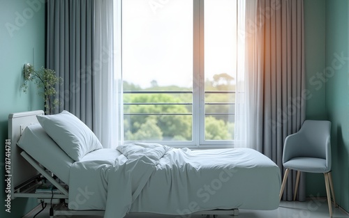 Home healthcare hospital bed with a view. High quality