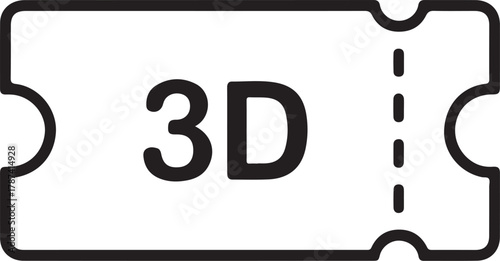 Simple 3d movie ticket icon with perforated edge