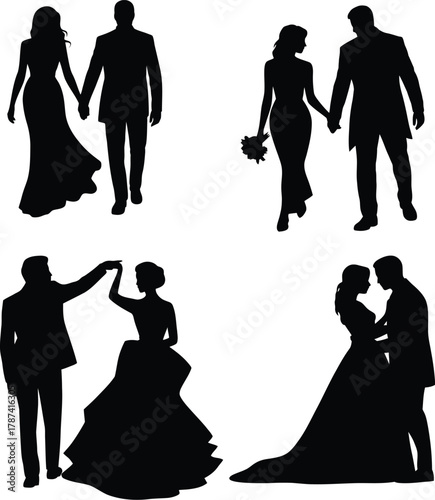 Couple silhouettes wedding celebration bride groom
