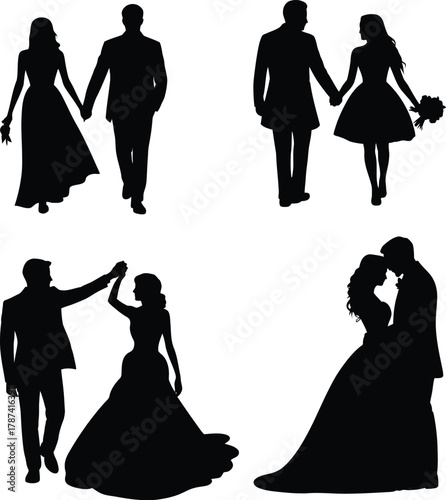 Couple silhouettes wedding celebration bride groom