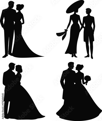 Couple silhouettes wedding celebration bride