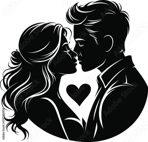 Couple Kissing Silhouette Heart love