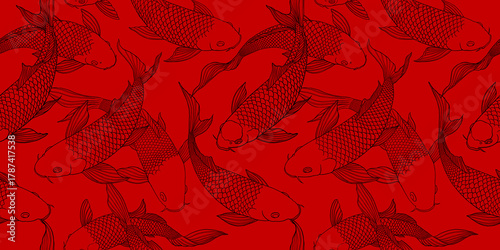 long pattern modern koi carp pattern image that can be connected on all sides for use in decorative design.	
