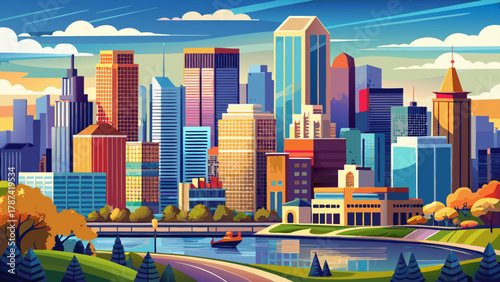 Very beautiful view of downtown Minneapolis, Minnesota, USA, featuring modern skyscrapers, clean urban architecture, bright natural light, and a realistic vibrant metropolitan cityscape.