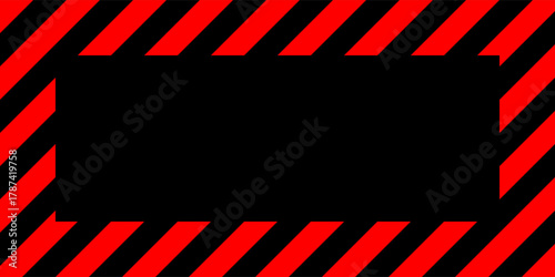Warning sign with red and white diagonal lines. Attention, danger or caution symbol. Construction site signage, road safety notice, hazard banner, security alert shield. Vector illustration.