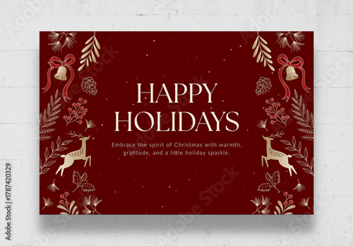 Happy Holidays Background Template with Festive Christmas Ornaments, Decorations & Design Elements
