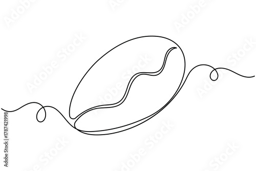 Coffee beans and seeds continuous one line drawing on white background minimalist roasted grain outline vector illustration