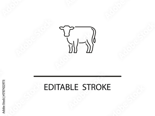 Simple cow icon for website or print, adaptable line style for creative projects, perfect for agriculture business or dairy farm branding, modern minimalistic.