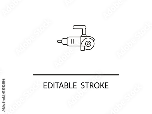 Minimalist angle grinder outline for construction projects or handyman services, editable stroke offers versatility for design projects and marketing materials.