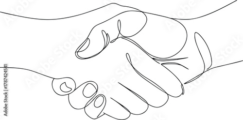 Continuous line drawing of two hands shaking handshake