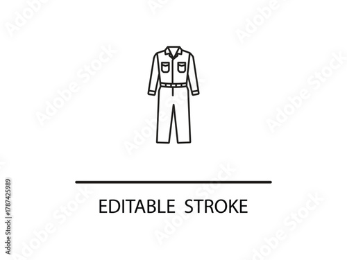 Professional coverall uniform with pockets perfect for construction work or factory jobs, editable stroke for design flexibility and clean lines.