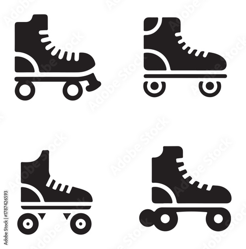 Four black roller skate icons on a white background.