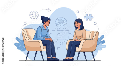 Empathetic therapy session with caring counselor offering guidance and support in a safe space, fostering mental wellness and healing for emotional wellbeing