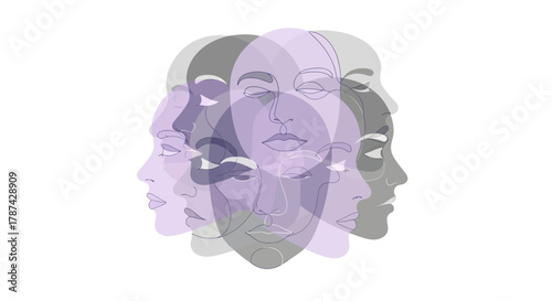 Meditative faces create a serene abstract portrait, perfect for mindfulness themes, wellness brands, and artistic projects seeking gentle introspection