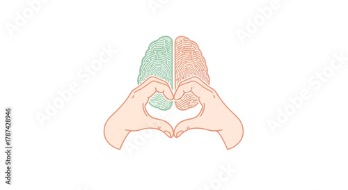 Foster mental wellness with loving hands around a brain illustration representing balance, creativity, and emotional intelligence for a mindful lifestyle