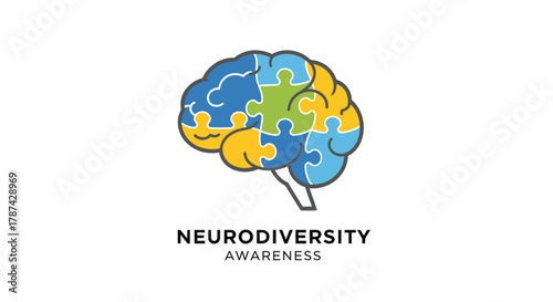Celebrate neurodiversity with a vibrant brain puzzle, promoting inclusion, understanding, and acceptance of unique neurological differences in society