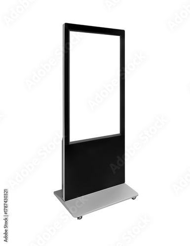 Side view empty Digital signage kiosk Touch screen information vertical board isolated