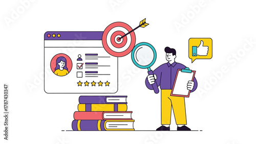 Recruitment Process, Candidate Assessment, and Goal Achievement Vector Illustration