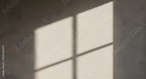 Soft sunlight shadow on neutral beige wall with minimalist texture