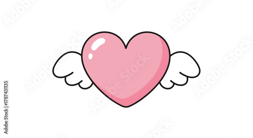 Cute cartoon illustration of a pink heart with small white wings, symbolizing love and affection.