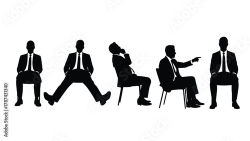 Silhouettes of Businessmen Sitting in Various Poses Vector Illustration