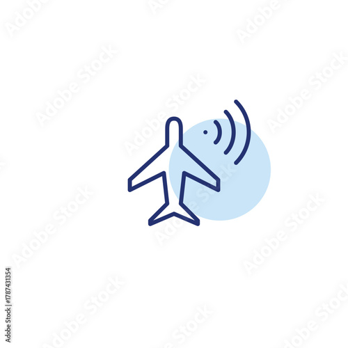 Airplane and wi-fi. Inflight navigation, flight tracking and internet access. Pixel perfect, editable stroke vector icon