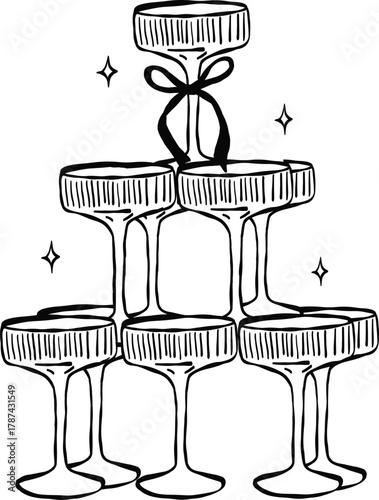 Champagne Tower vector illustration hand drawn