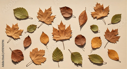 Autumn Fall Leaves Collection Natural Seasonal Background Flat Lay