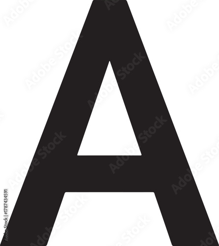 Uppercase letter A vector illustration in bold dark grey font on a plain black background for typography projects