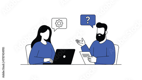 Business Meeting Illustration: Team Discussing Problem Solving and Technical Support