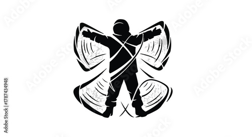 Joyful person making a snow angel on a bright winter day