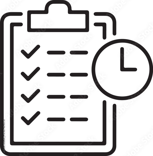Clipboard with checklist and clock icon representing time management
