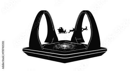 Magical festive display with Santa's sleigh flying through illuminated archways