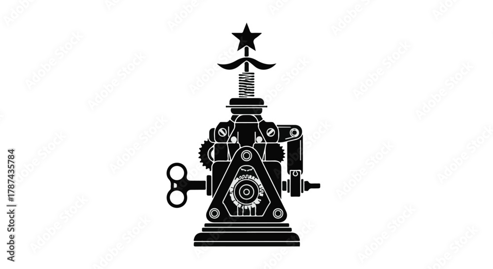 Fototapeta premium Whimsical steampunk-inspired mechanical sculpture with a star topper