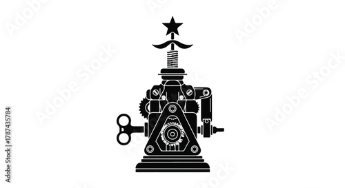 Whimsical steampunk-inspired mechanical sculpture with a star topper