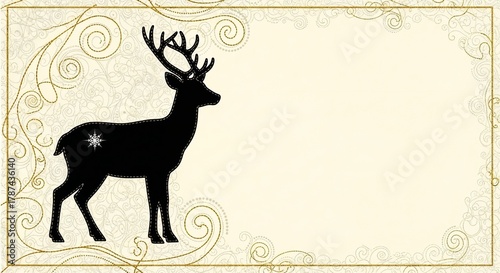 Silhouette of a reindeer with decorative elements on light background - Concept of New Year, Christmas  