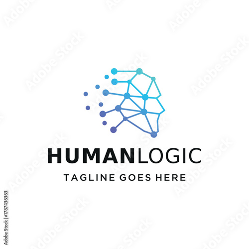 Modern abstract human head with connected dots line digital brain neural network for technology Artificial intelligence AI logical solutions logo design