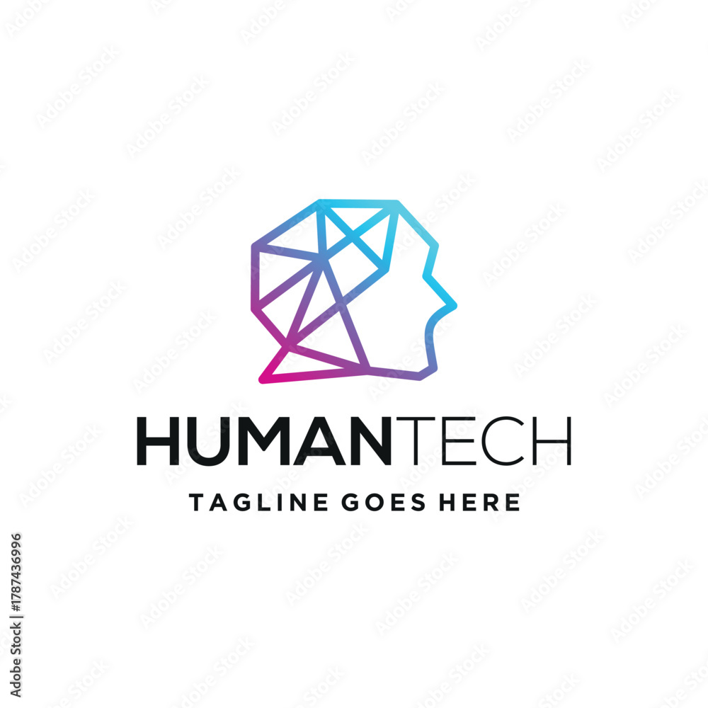 Fototapeta premium Human Head profile with geometric patterns stylish for futuristic digital innovative or technology human Artificial intelligence AI logo design