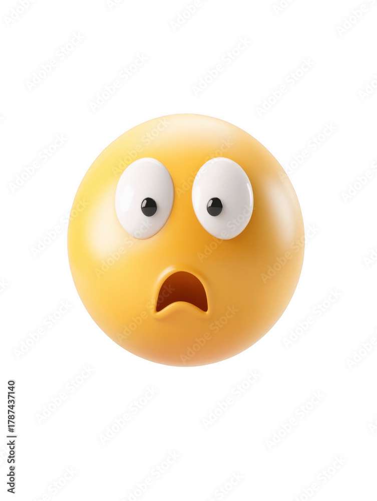 Fototapeta premium Surprised yellow emoji face with wide eyes expression