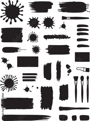 Black set paint, ink brush, brush strokes, brushes, lines, frames,