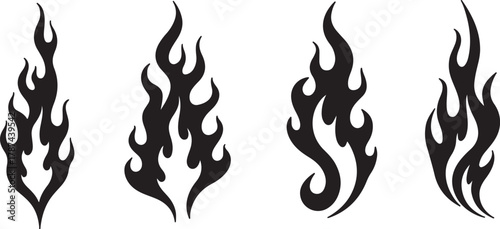 Seamless pattern silhouette flame or fire set, tribal tattoo ornament collection, fire flames vector icons and clipart,